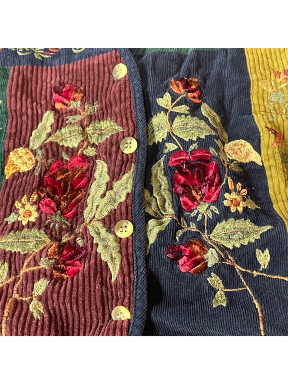 Tantrums Vintage Y2K Velvet Corduroy Floral Embroidered Patchwork Vest Sz LG - Picture 4 of 6